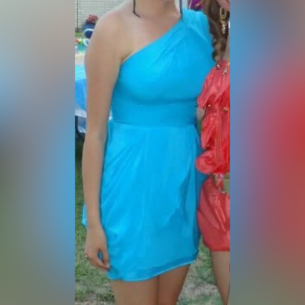 One shoulder turquoise dress. XXS Bebe